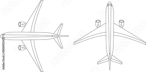 Aircraft line art black outline black and white vector and illustration plane line art drawing