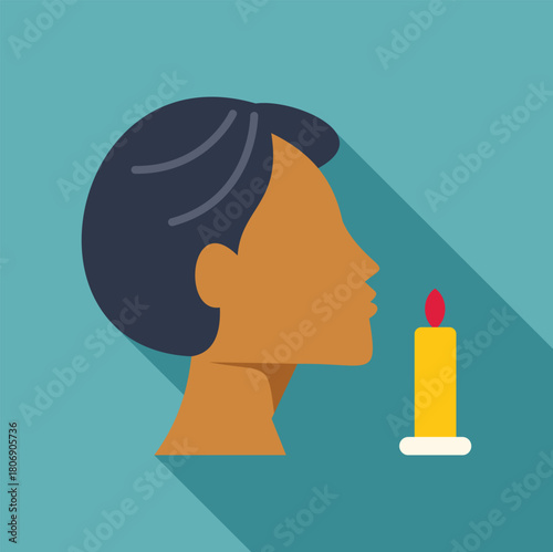 Profile of a person extinguishing a candle flame, symbolizing remembrance, loss, or the end of something