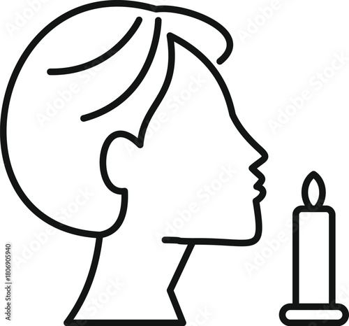 Simple line drawing of a woman extinguishing a candle flame, symbolizing a ritual, tradition, or moment of reflection