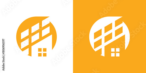 A modern dual-meaning logo combining a house silhouette with a solar panel pattern, symbolizing clean energy, sustainable living, and smart eco-friendly home solutions.