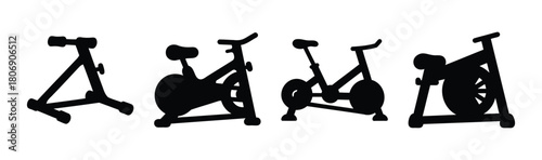 Stationary bike and bicycle trainer stand silhouettes icons