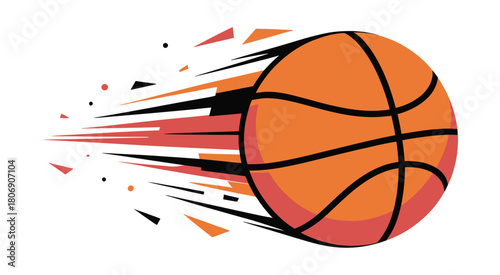 Basketball with speed motion lines, fast action sports illustration, team logo or game emblem vector, dynamic athletic competition symbol, energetic design