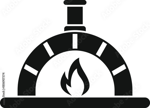 Traditional wood fired brick pizza oven burning with fire for baking and cooking food