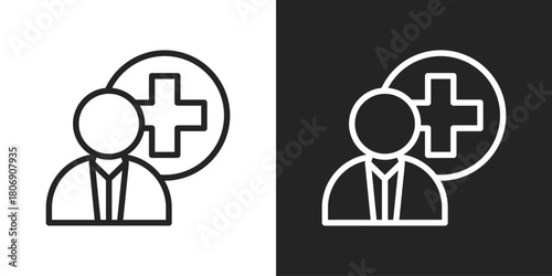 Medical Staff Icon In Line Version On Black And White Background