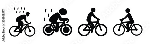 Cycling silhouettes representing different riders and weather.