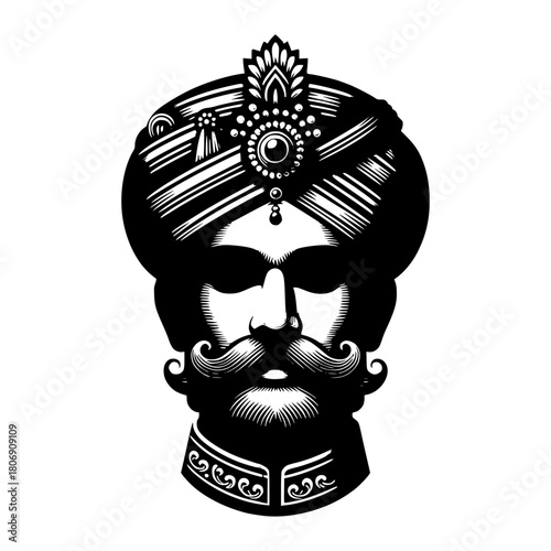Front Face of an Indian Maharaja of older centuries vector image illustration