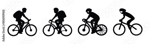 Cyclist silhouettes set: urban commuters and sport riders