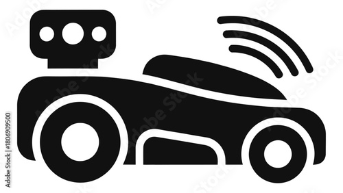 Smart lawn mower icon representing automatic grass cutting isolated on white background modern technology for lawn care