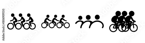 Team of cyclists and people group icons representing unity