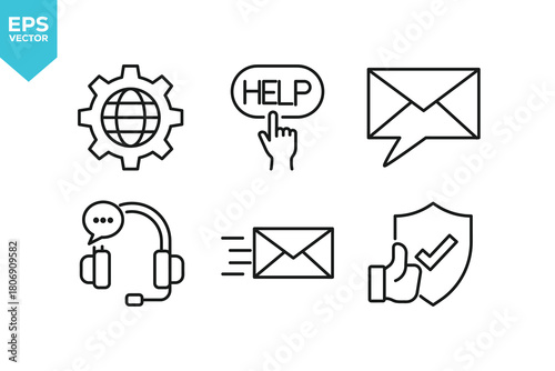 Set of line icons Technical Support. Outline icons collection stock illustration