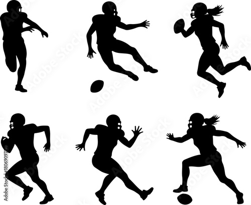 Silhouettes of American Football Players in Action