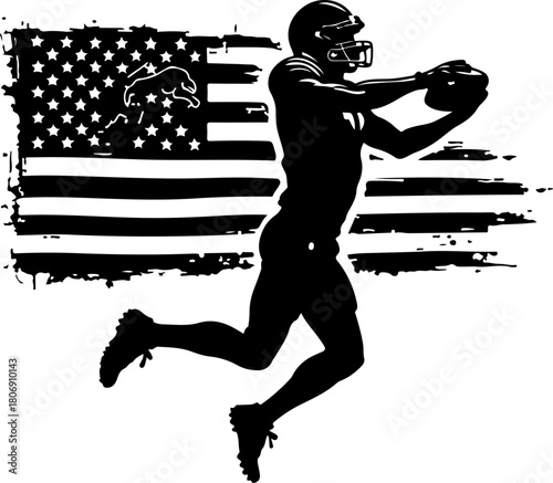 Silhouettes of American Football Players in Action