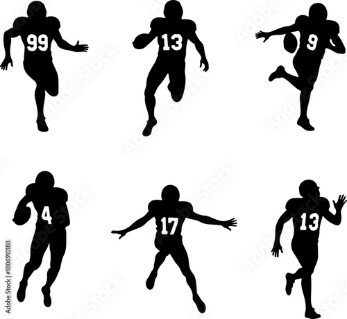 Silhouettes of American Football Players in Action