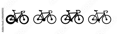 Black bicycle icon silhouettes, clean design for transport theme