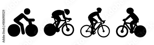 Different cyclist silhouettes on bicycles, cycling icons