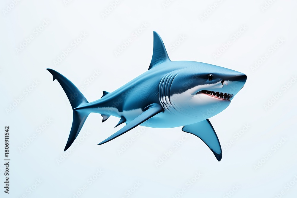 Obraz premium Majestic Great White Shark Portrait Against a Blue Gradient Background