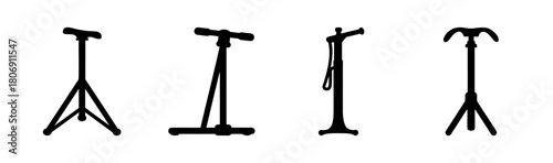 Bicycle repair stands and floor pump silhouettes collection