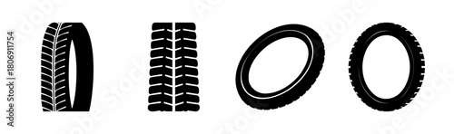 Various tire silhouettes, tread patterns, and car wheel icons