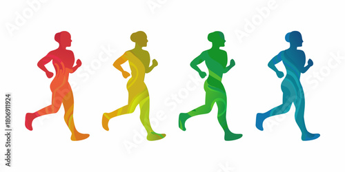 Colorful running man silhouettes for health and fitness concepts
