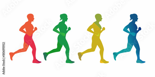Colorful runners silhouettes in motion for fitness and healthy lifestyle