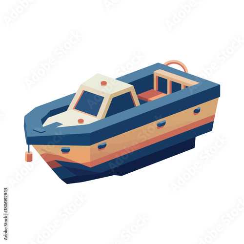 Isometric Motorboat Vector Illustration in Flat Style
