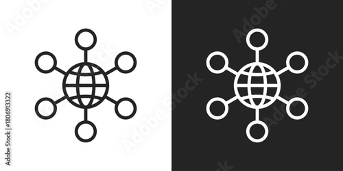 Global Network Icon In Line Version On Black And White Background
