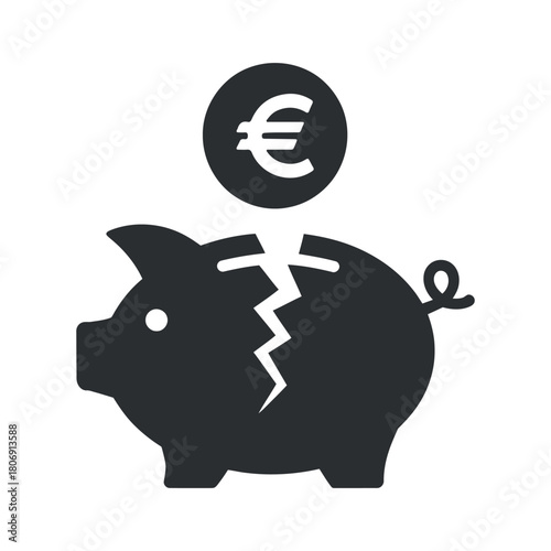 Euro coin falling into a broken piggy bank