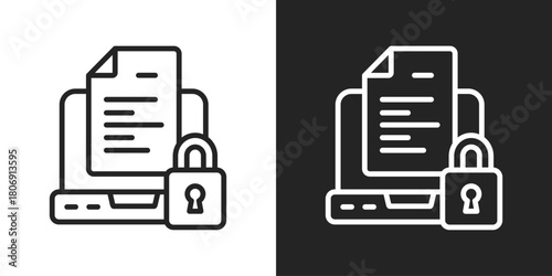Document Security Icon In Line Version On Black And White Background