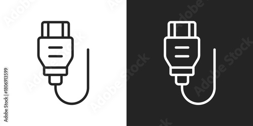 Hdmi Icon In Line Version On Black And White Background
