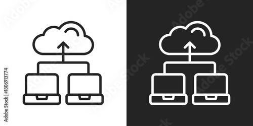 Cloud Sync Icon In Line Version On Black And White Background