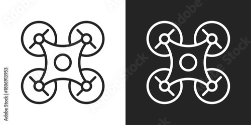Drone Tech Icon In Line Version On Black And White Background
