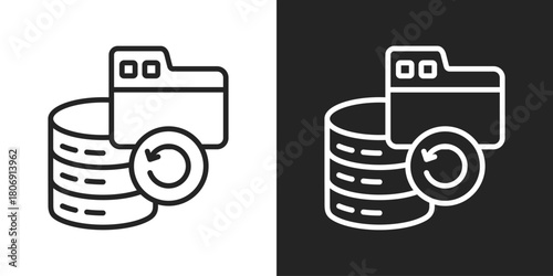 Data Backup Icon In Line Version On Black And White Background
