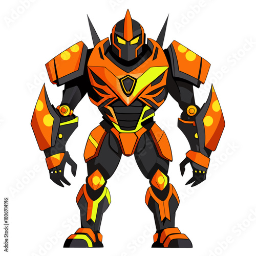 Powerful orange and black armored robot warrior