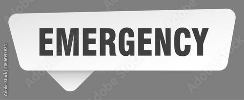 emergency sign. emergency white sticker isolated on gray background