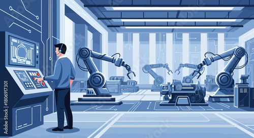 Automated industrial process control via robotic arms and operator interface for industry 4.0