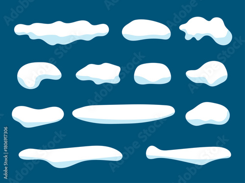 Set of winter white snow slides flat design snow on plane on a blue background
