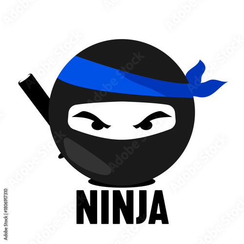 Black flat silhouette logo with ninja head inscription at the bottom
