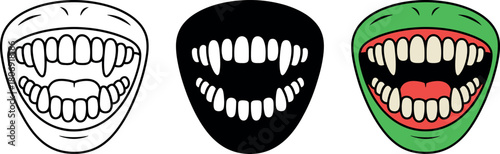 Vampire Mouth Open with Fangs Graphic Resource for Halloween Design Elements