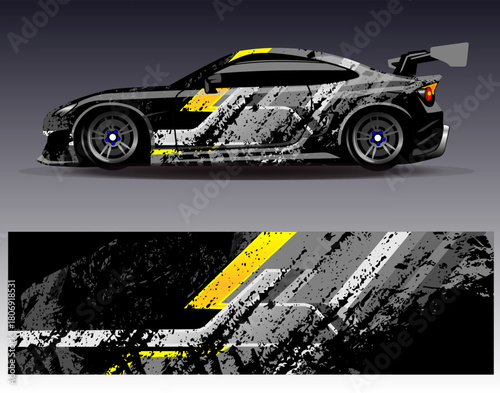 Car wrap design vector. Graphic abstract stripe racing background designs for vehicle, rally, race, adventure and car racing livery