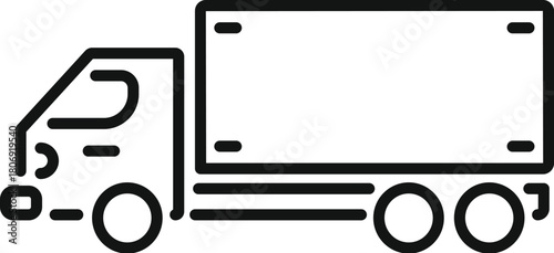 Simple black and white line art icon of a delivery truck, symbolizing shipping, logistics, and transportation