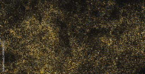 Gold Glitter Halftone Dotted Backdrop. Abstract Circular Retro Pattern. Pop Art Style Background. Golden Explosion Of Confetti. Digitally Generated Image. Vector Illustration, Eps 10. 