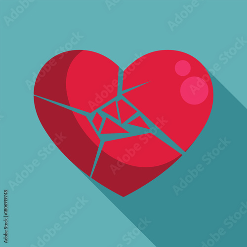 Red broken heart is breaking apart, representing sadness, lost love, and emotional pain