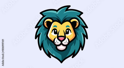 Cute Cartoon Lion Head Mascot Logo Design Illustration.