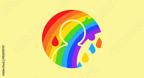 Rainbow-colored speech bubble with dripping paint, symbolizing diversity and expression.
