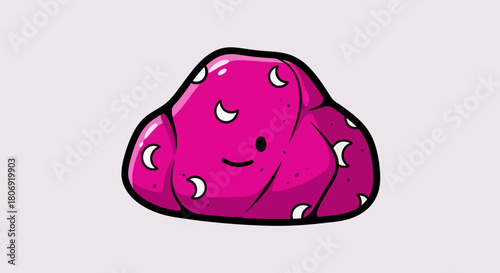 Cute Pink Blob Character with Crescent Moon Patterns.