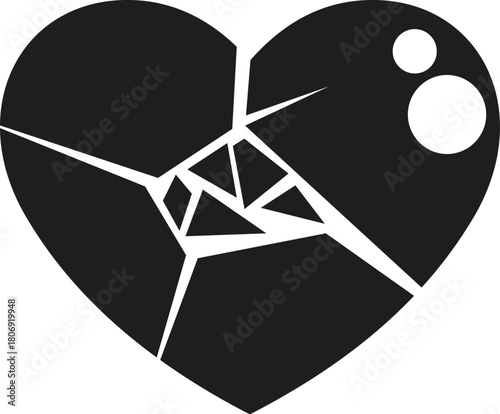 Broken heart splitting into pieces representing lost love and sadness