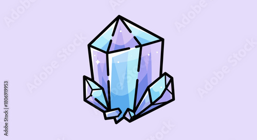 Detailed Illustration of a Sparkling Purple and Blue Crystal Formation.