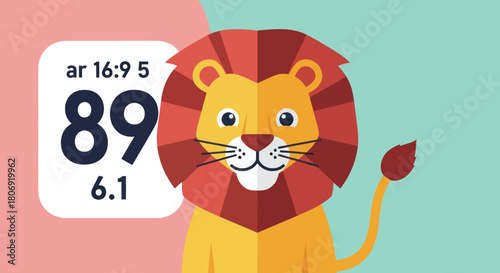 Lion illustration with a vibrant mane and a playful expression perfect for childrens designs.