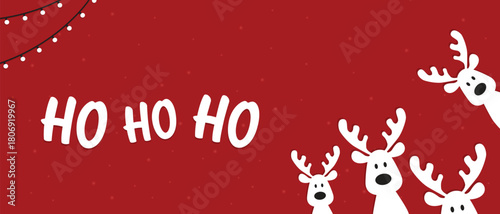 Cute Christmas reindeer on a red background. Christmas background, banner, or card. New trending vector illustration.