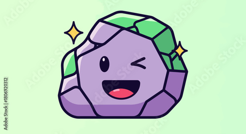 Cute Cartoon Gemstone Character Winking with Sparkles.